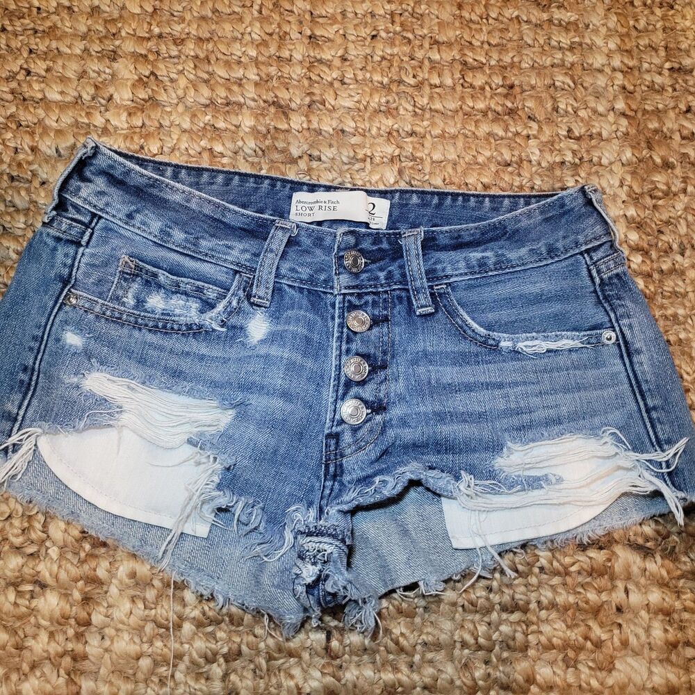 Abercrombie Low Rise Micro Mini Denim Y2K Vintage Jean Shorts Destroyed 2 26